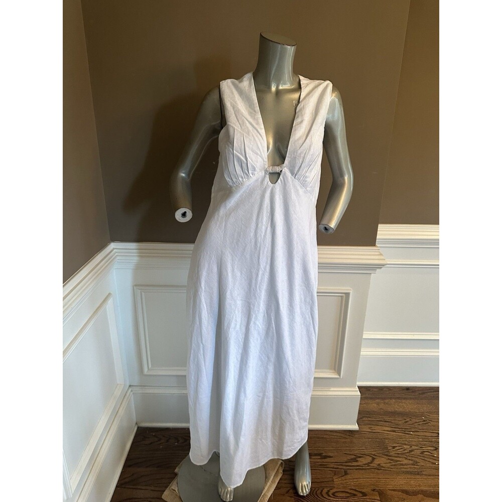 NWT ABERCROMBIE & Fitch White Linen Blend A-Line Midi  Summer Dress Sz LP
